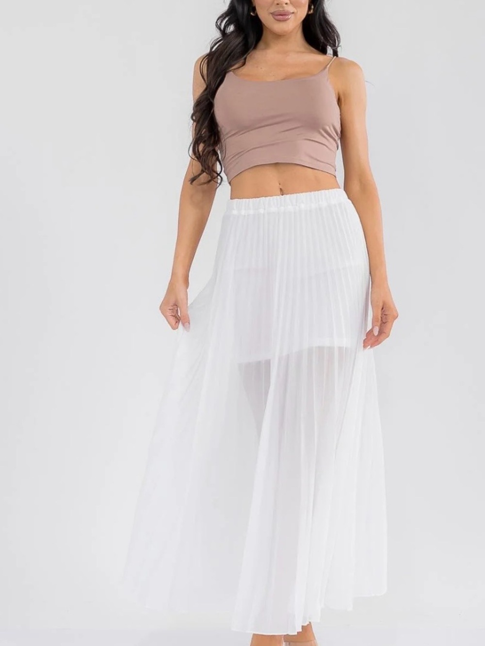 Pleated Sheer Maxi Skirt - White or Black
